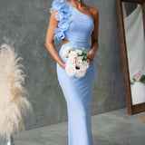 One-Shoulder Ruffle Maxi Dress with Cut-Out Waist