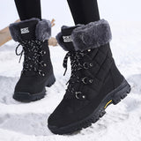 Women's Winter Boots with Faux Fur Look Cuffs and Lace Up Front in Mid Calf Snow Boot Style