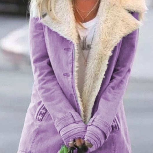 Faux Fur Collar Coat with Button Front and Patch Pocket