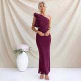 One-Shoulder Ruffle Maxi Dress with Cut-Out Waist
