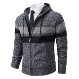 Zip-Front Knit Hoodie with Contrast Stripe and Drawstring