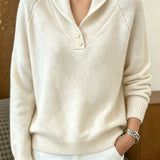 Shawl Collar Knit Sweater with Button Front and Long Sleeves