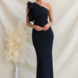 One-Shoulder Ruffle Maxi Dress with Cut-Out Waist