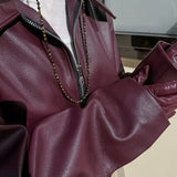 Faux Leather Jacket with Zip Front and Wide Collar