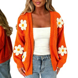 Open-Front Cardigan with Floral Applique and Long Sleeves