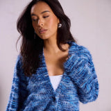 Textured Knit Cardigan with V-Neck and Button-Front