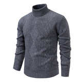 Turtleneck Sweater with Geometric Knit Pattern and Ribbed Trim