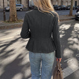 Double-Breasted Fitted Blazer with Notched Lapel and Flap Pockets