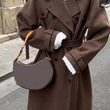 Women's Long Coat Double Breasted Belted Trench Style Overcoat with Wide Lapel Collar for Winter
