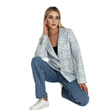 Tailored Plaid Blazer with Button-Front and Notched Lapel