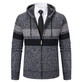 Zip-Front Knit Hoodie with Contrast Stripe and Drawstring