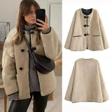 Faux Fur Round Neck Duffle Jacket with Toggle Front and Pockets