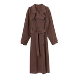 Women's Long Coat Double Breasted Belted Trench Style Overcoat with Wide Lapel Collar for Winter