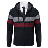 Zip-Front Knit Hoodie with Contrast Stripe and Drawstring