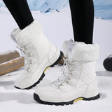 Women's Winter Boots with Faux Fur Look Cuffs and Lace Up Front in Mid Calf Snow Boot Style