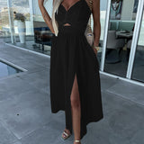 Cutout A-Line Midi Dress with Twist Front and Thigh Slit