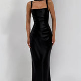 Satin Mermaid Maxi Dress with Square Neck and Wide Straps