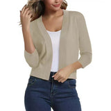 Cropped Open-Front Cardigan with Long Sleeves