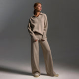 Oversized Polo Sweater and Wide-Leg Pants Set