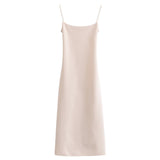 Satin Slip Midi Dress with Cowl Neck and Spaghetti Straps
