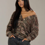 Textured Knit Cardigan with V-Neck and Button-Front