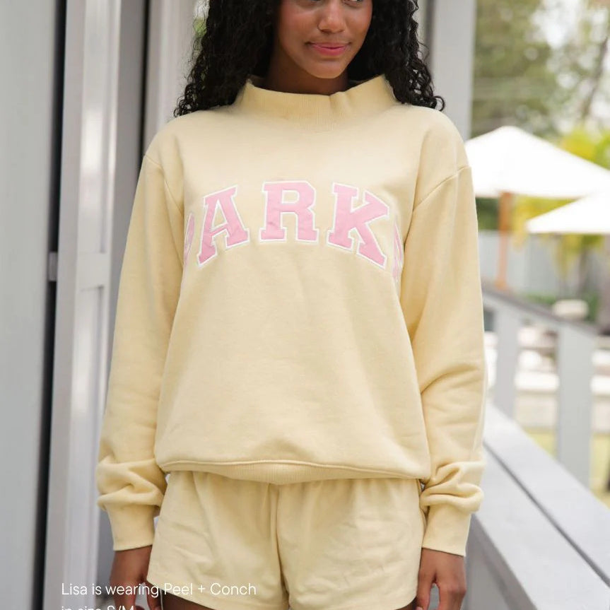 Oversized Varsity Graphic Sweatshirt with Mock Neck