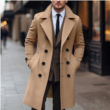 Tailored Double-Breasted Coat with Wide Lapel and Side Pockets