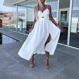 Cutout A-Line Midi Dress with Twist Front and Thigh Slit