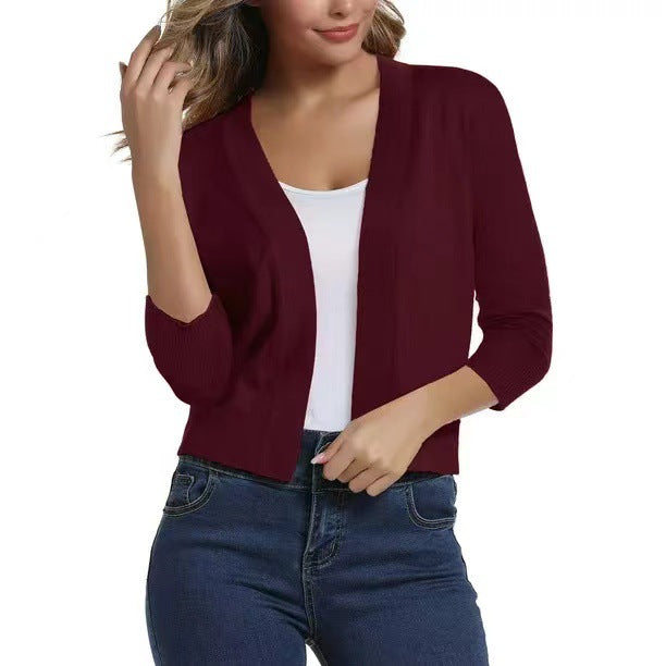 Cropped Open-Front Cardigan with Long Sleeves