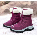 Women's Winter Boots with Faux Fur Look Cuffs and Lace Up Front in Mid Calf Snow Boot Style