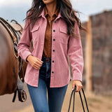 Corduroy Button-Front Shirt Jacket with Chest Pockets