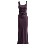 Satin Mermaid Maxi Dress with Square Neck and Wide Straps