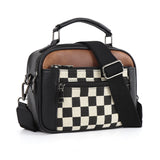 Checkerboard Crossbody Bag with Top Handle and Zip Pockets