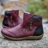 Flat Ankle Boots with Side Zip and Plaid Trim