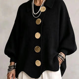 Oversized Button-Front Cardigan with Collar and Balloon Sleeves