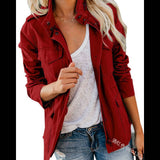 Women's Utility Jacket with Stand Collar Zip Front and Flap Pockets