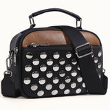 Checkerboard Crossbody Bag with Top Handle and Zip Pockets