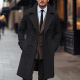 Tailored Double-Breasted Coat with Wide Lapel and Side Pockets