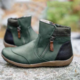Flat Ankle Boots with Side Zip and Plaid Trim