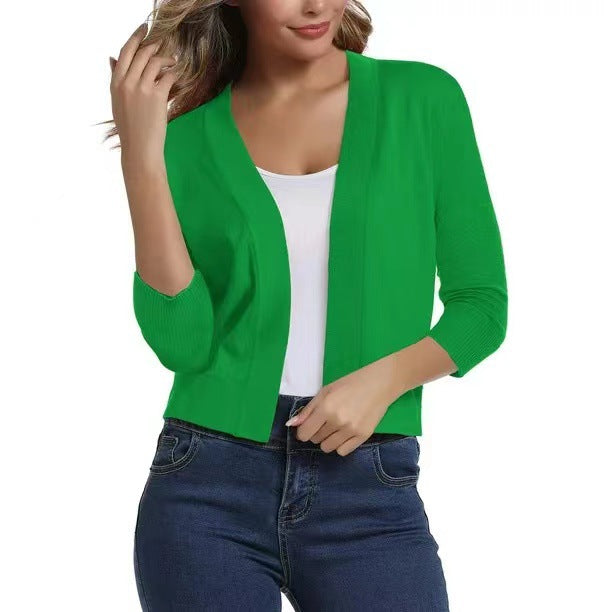 Cropped Open-Front Cardigan with Long Sleeves