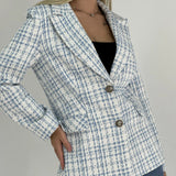 Tailored Plaid Blazer with Button-Front and Notched Lapel
