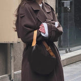 Women's Long Coat Double Breasted Belted Trench Style Overcoat with Wide Lapel Collar for Winter