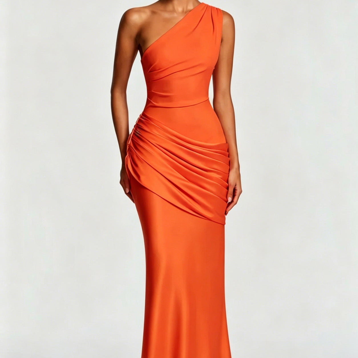 Off-Shoulder Satin Mermaid Maxi Dress with Draped Skirt