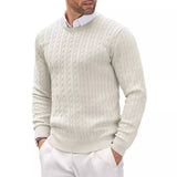 Textured Cable Knit Sweater with Round Neck