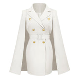 Belted Double-Breasted Cape Mini Dress with Notched Lapel