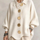 Oversized Button-Front Cardigan with Collar and Balloon Sleeves