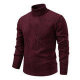 Turtleneck Sweater with Geometric Knit Pattern and Ribbed Trim