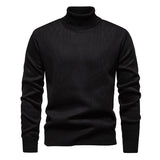 Turtleneck Sweater with Geometric Knit Pattern and Ribbed Trim
