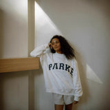 Oversized Varsity Graphic Sweatshirt with Mock Neck