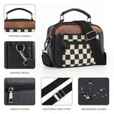 Checkerboard Crossbody Bag with Top Handle and Zip Pockets